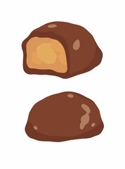 Candy, chocolate candies. Fruits in chocolate. Vector logo illustration on a white background. 
