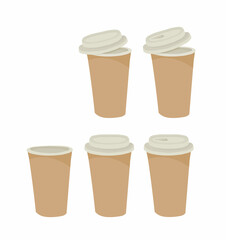 A paper coffee cup with a plastic lid. Coffee to go. Vector logo illustration on a white background. 