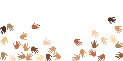 Woman and man hands of different skin color silhouettes. Teamwork concept.