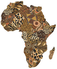 Abstract Africa map traditional fabric and wild animal skin vector patchwork - obrazy, fototapety, plakaty