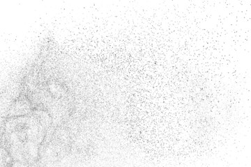 Distressed black texture. Dark grainy texture on white background. Dust overlay textured. Grain noise particles. Rusted white effect. Grunge design elements. Vector illustration, EPS 10.
