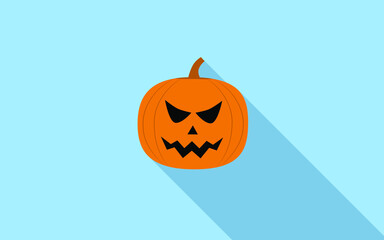 Halloween pumpkin banner with shadow on blue background. Background.