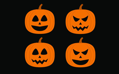 Set of isolated halloween pumpkins on black background.