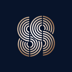 SS monogram logo.Letter s typographic icon.Lettering sign isolated on dark background.Alphabet initials.Modern, design, geometric, minimalist, decorative style.	