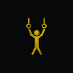 Athlete Hanging Of Rings Couple To Practice Gymnastics gold plated metalic icon or logo vector