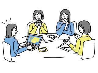 プレゼン、ミーティング資料に使えるビジネスシーンイラスト(説明、マーケティング、打ち合わせ、戦略、ディスカッション)Business scene illustrations (explanations, marketing, meetings, strategies) that can be used for presentations and meeting materials.