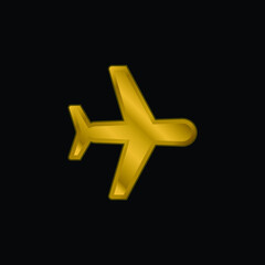 Aeroplane gold plated metalic icon or logo vector