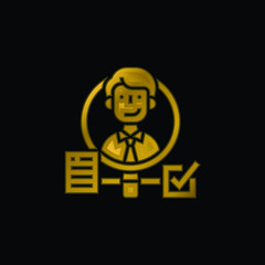 Background Check gold plated metalic icon or logo vector