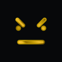 Bad Emoticon Square Face gold plated metalic icon or logo vector