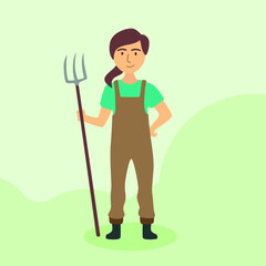 Young female farmer uniform, woman profession flat vector graphic style