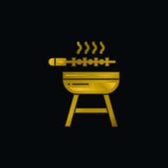 Barbeque gold plated metalic icon or logo vector