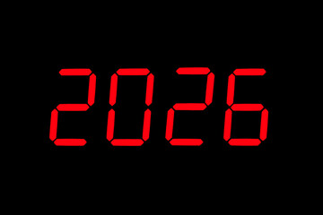 The dial of the electronic clock which shows the year 2026