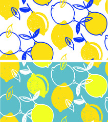 Citrus seamless pattern modern illustration. Lemon and orange fruits with leaves.Lemon slices seamless pattern, lemon vector background, fresh fruit surface pattern