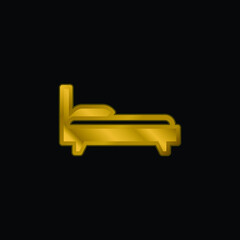 Bed gold plated metalic icon or logo vector