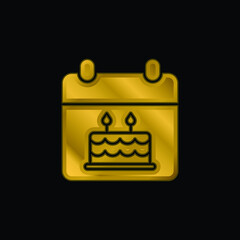 Birthday gold plated metalic icon or logo vector