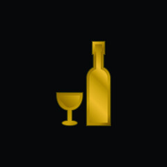 Bottle And Glass gold plated metalic icon or logo vector