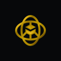 360 Degrees gold plated metalic icon or logo vector