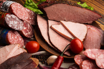 many types of sausages and salami