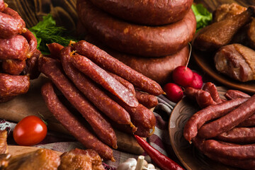 many types of sausages and salami