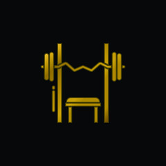 Bench Press gold plated metalic icon or logo vector