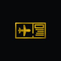 Airplane Ticket gold plated metalic icon or logo vector