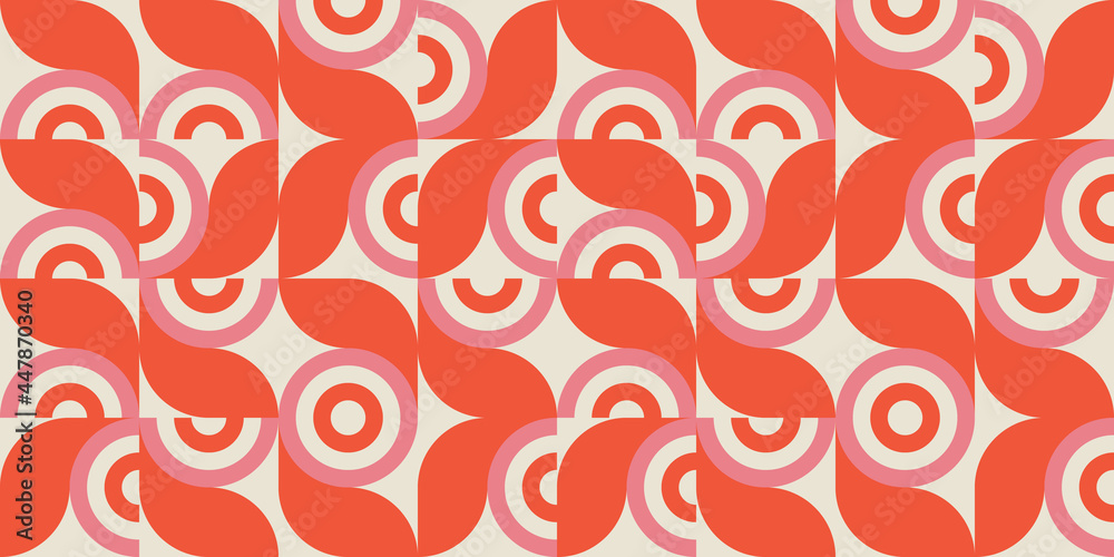 Leinwandbilder Modern vector abstract  geometric background with circles, rectangles and squares  in retro scandinavian style. Pastel colored simple shapes graphic pattern.