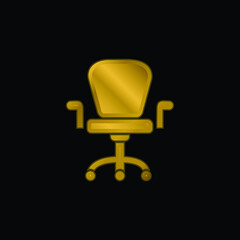 Fototapeta premium Armchair With Wheels Of Studio Furniture gold plated metalic icon or logo vector