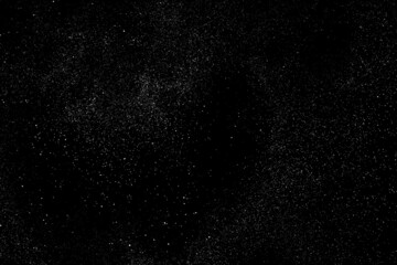 Distressed white grainy texture. Dust overlay textured. Grain noise particles. Snow effects pack. Rusted black background. Vector illustration, EPS 10.  