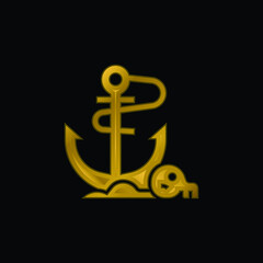 Anchor gold plated metalic icon or logo vector