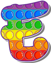 Letter E. Rainbow colored letters in the form of a popular children's game pop it. Bright letters on a white background. 