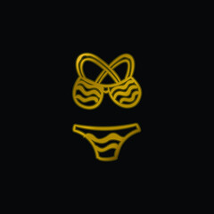 Bikini gold plated metalic icon or logo vector
