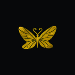 Black Butterfly Top View With Lines Wings Design gold plated metalic icon or logo vector