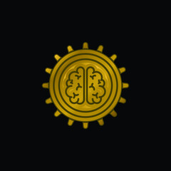 Brain gold plated metalic icon or logo vector