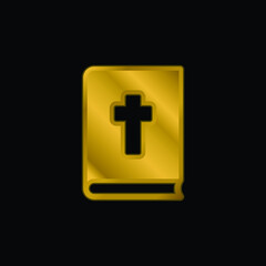 Bible gold plated metalic icon or logo vector