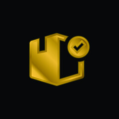 Box gold plated metalic icon or logo vector