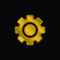 Big Gear gold plated metalic icon or logo vector