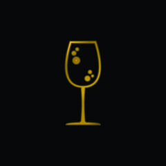 Big Drink Glass With Bubbles gold plated metalic icon or logo vector