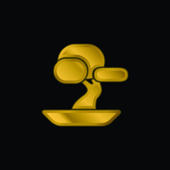 Bonsai Tree gold plated metalic icon or logo vector