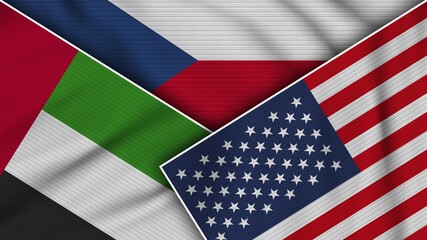Czech Republic United States of America United Arab Emirates Flags Together Fabric Texture Effect Illustration