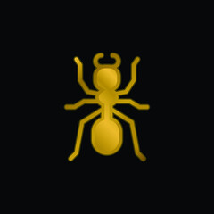 Ant gold plated metalic icon or logo vector