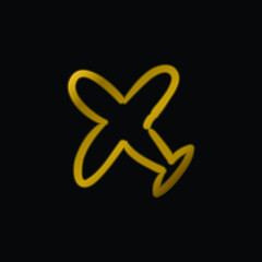 Airplane Hand Drawn Outline gold plated metalic icon or logo vector