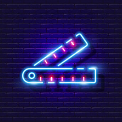Construction Ruler Goniometer neon icon. Vector illustration for design. Repair tool glowing sign. Construction tools concept. - obrazy, fototapety, plakaty