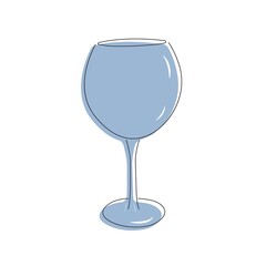 Blue glass wine goblet. Line art. Element for design. Vector illustration