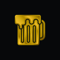 Beer gold plated metalic icon or logo vector