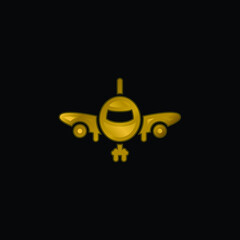 Airplane gold plated metalic icon or logo vector