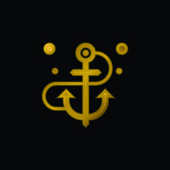 Anchor gold plated metalic icon or logo vector