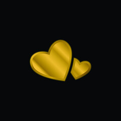Big And Small Hearts gold plated metalic icon or logo vector