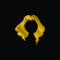 Black Long Female Hair Shape gold plated metalic icon or logo vector