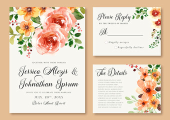 Watercolor Floral wedding Invitation with Red Peonies