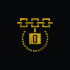 Blockchain gold plated metalic icon or logo vector